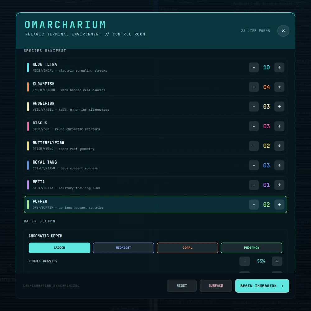 Omarcharium status display and backdrop controls